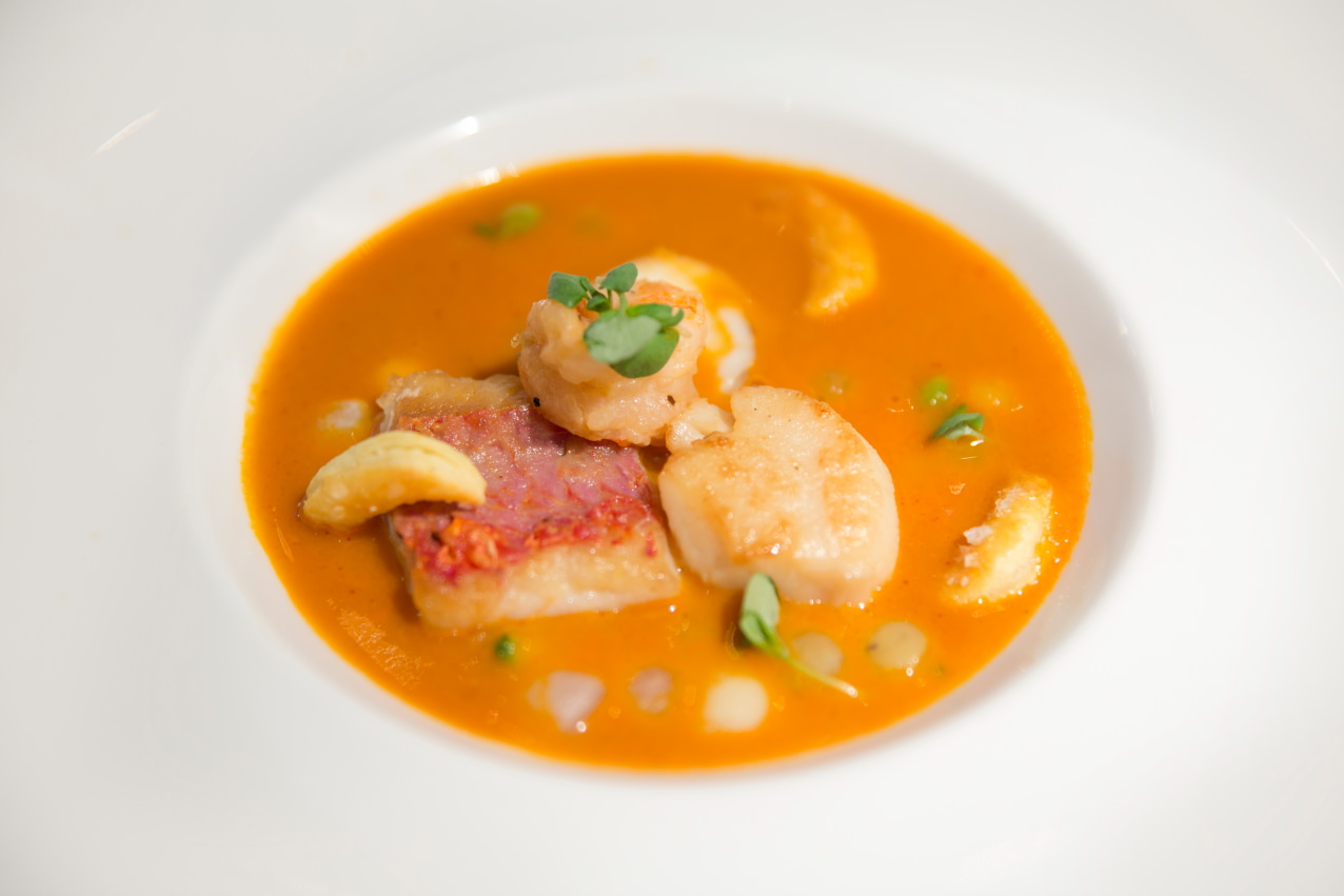 Dine's Fish Soup Starter - Scallop, Red Mullet & King Prawn in Seafood Bisque