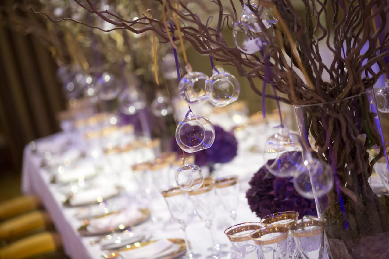 Tree Table with hanging baubles for dessert components