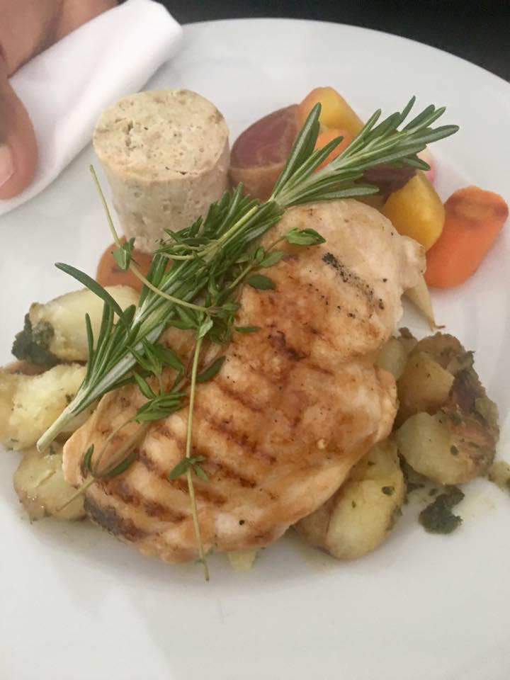 Fillet of Chicken Guinea Fowl & smoked chicken ‘Roulé’ Crushed new potatoes with sage butter Thyme & red wine jus Rustic vegetables