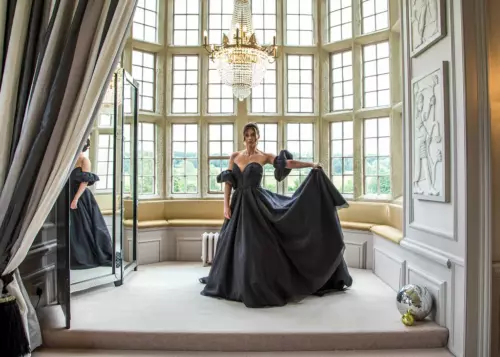 Dine Venues | Howsham Hall | Black Wedding Dress | Winter wedding style